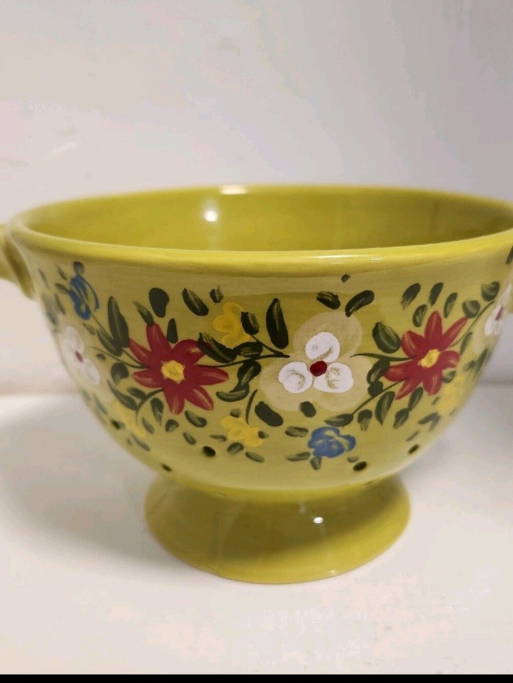 Espana Lifestyle Pasha 7" Colander Handcrafted Green Ceramic Floral